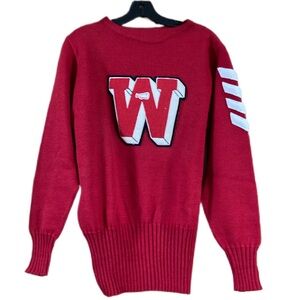 Vintage 1950s Varsity Letter Award Sweater Em-Roe Red & White W Size Medium